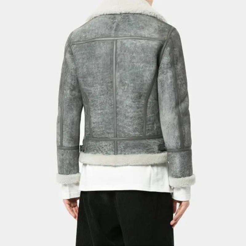 Best Style Winter Sheepskin Grey lamb skin Shearling leather jacket