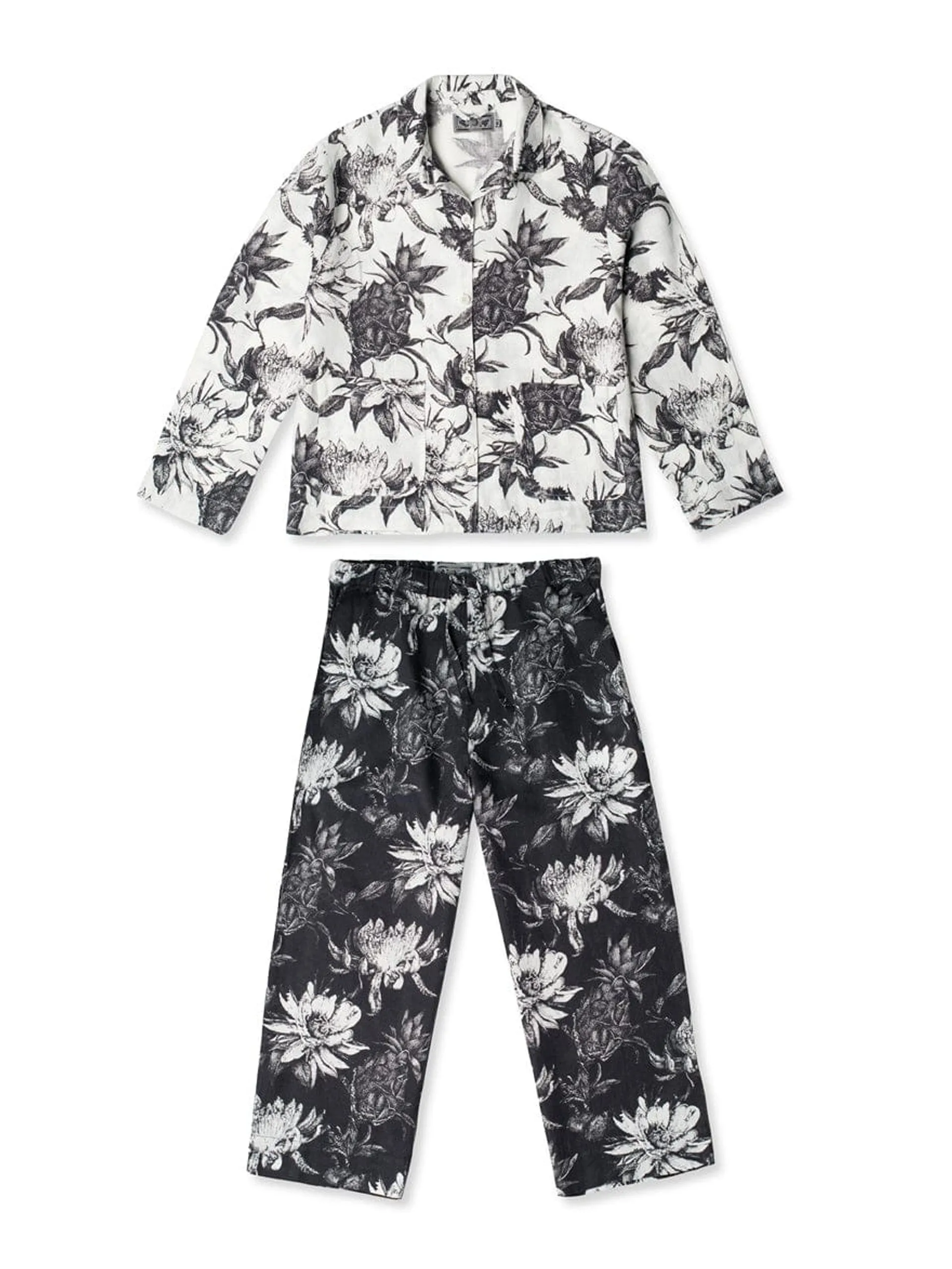 Black and white night bloom print pocket pyjama set