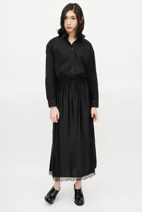 Black Cotton & Satin Slip Shirt Dress