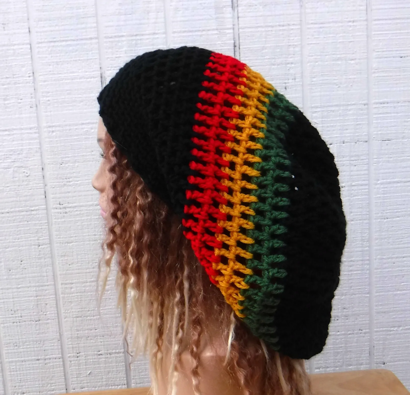 Black Dread hat, dreadlocks beanie rasta tam hat, man or woman Jamaica slouchy hat