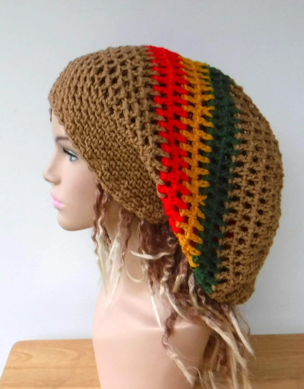 Black Dread hat, dreadlocks beanie rasta tam hat, man or woman Jamaica slouchy hat