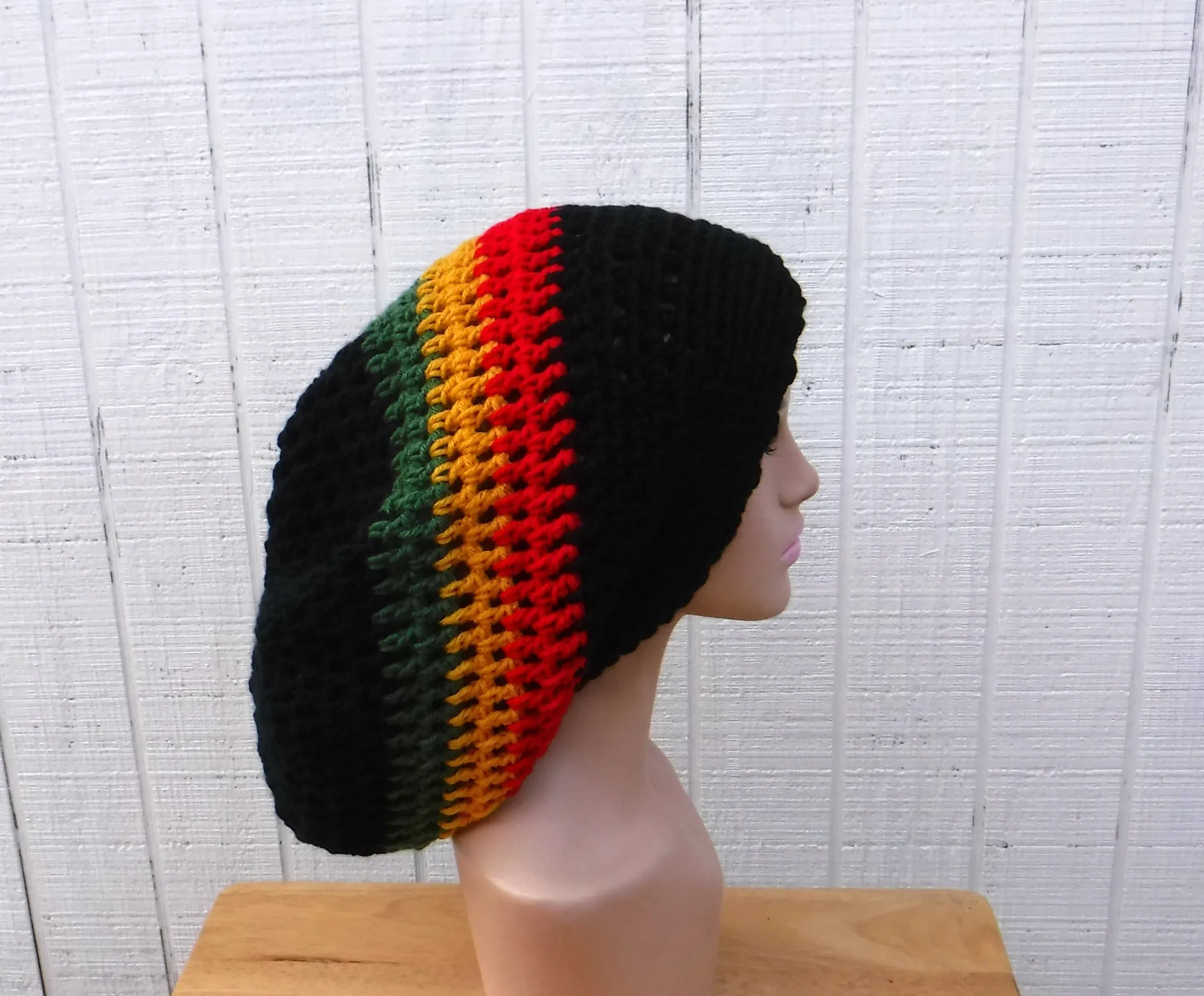 Black Dread hat, dreadlocks beanie rasta tam hat, man or woman Jamaica slouchy hat