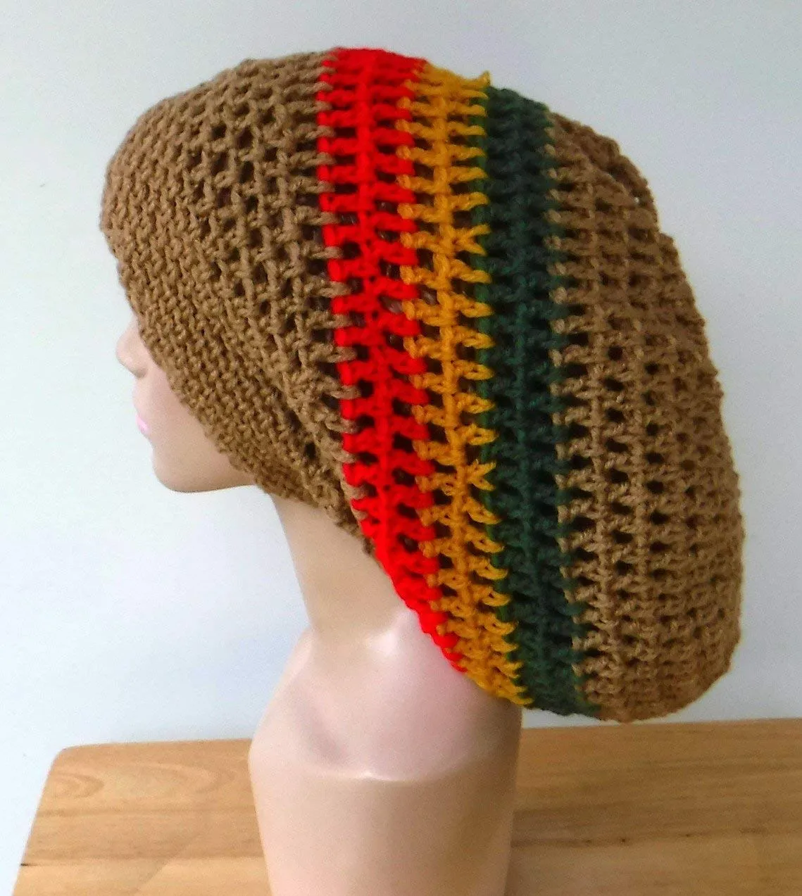 Black Dread hat, dreadlocks beanie rasta tam hat, man or woman Jamaica slouchy hat