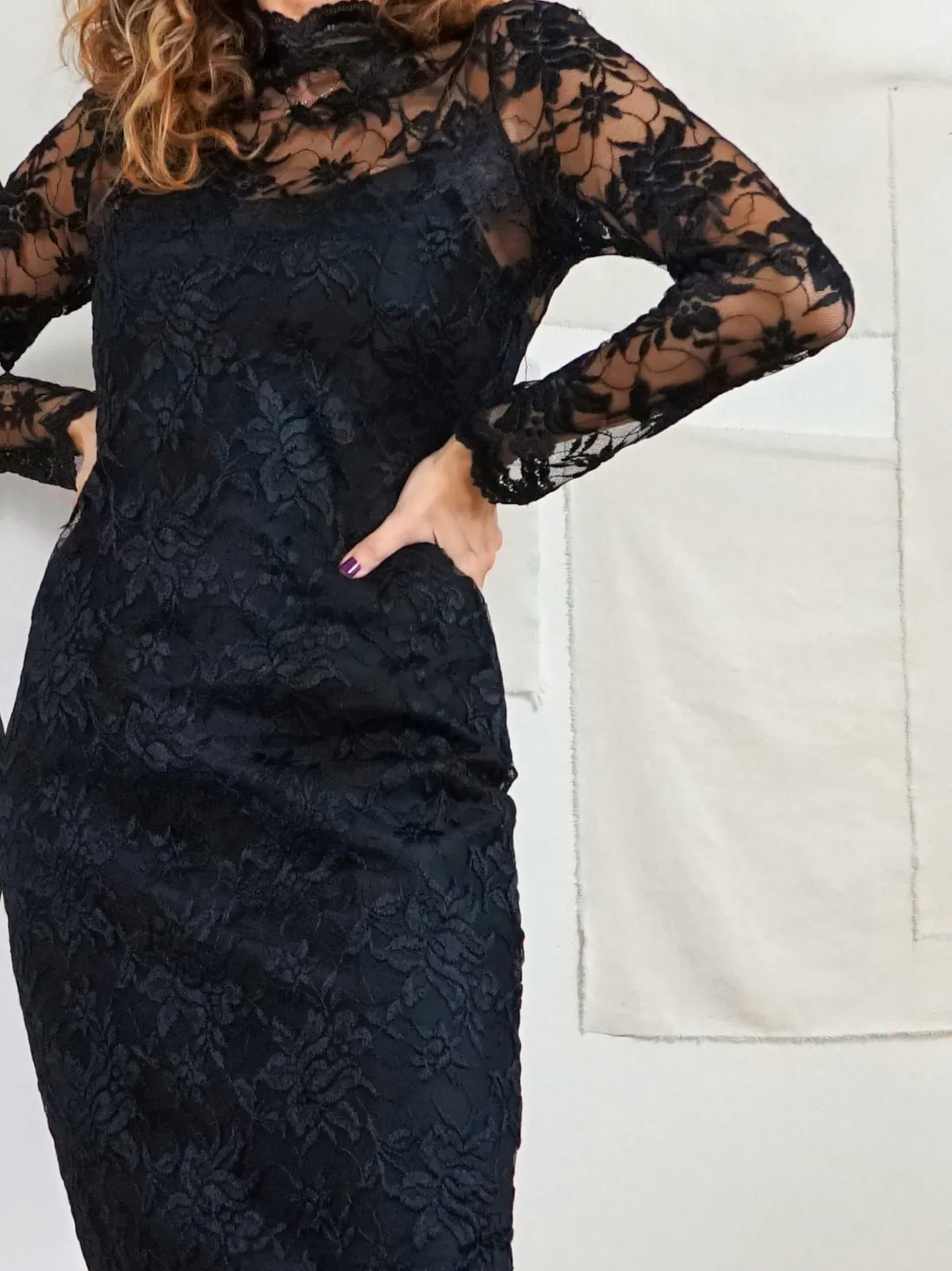 Black Lace High Neck Dress