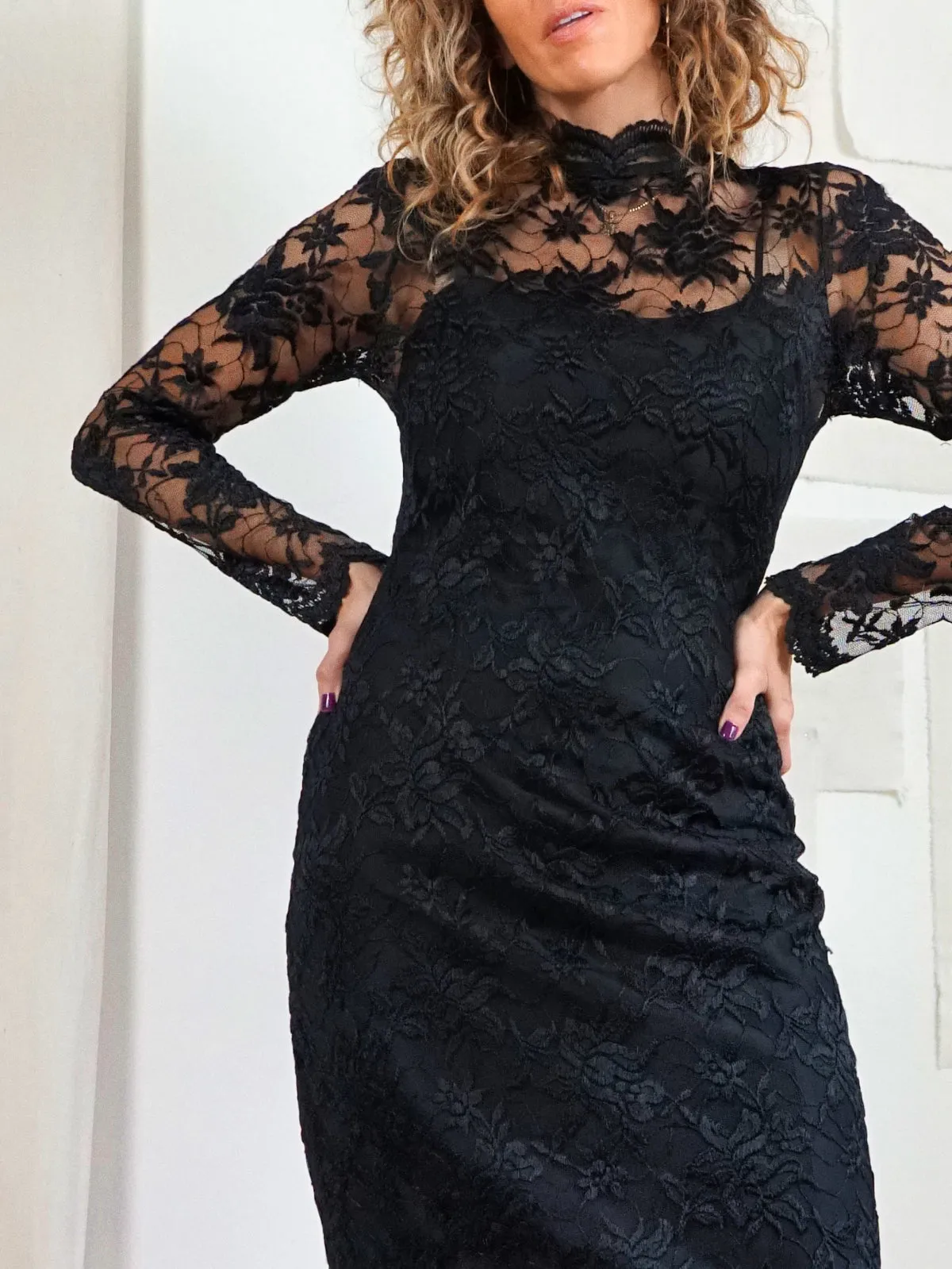 Black Lace High Neck Dress