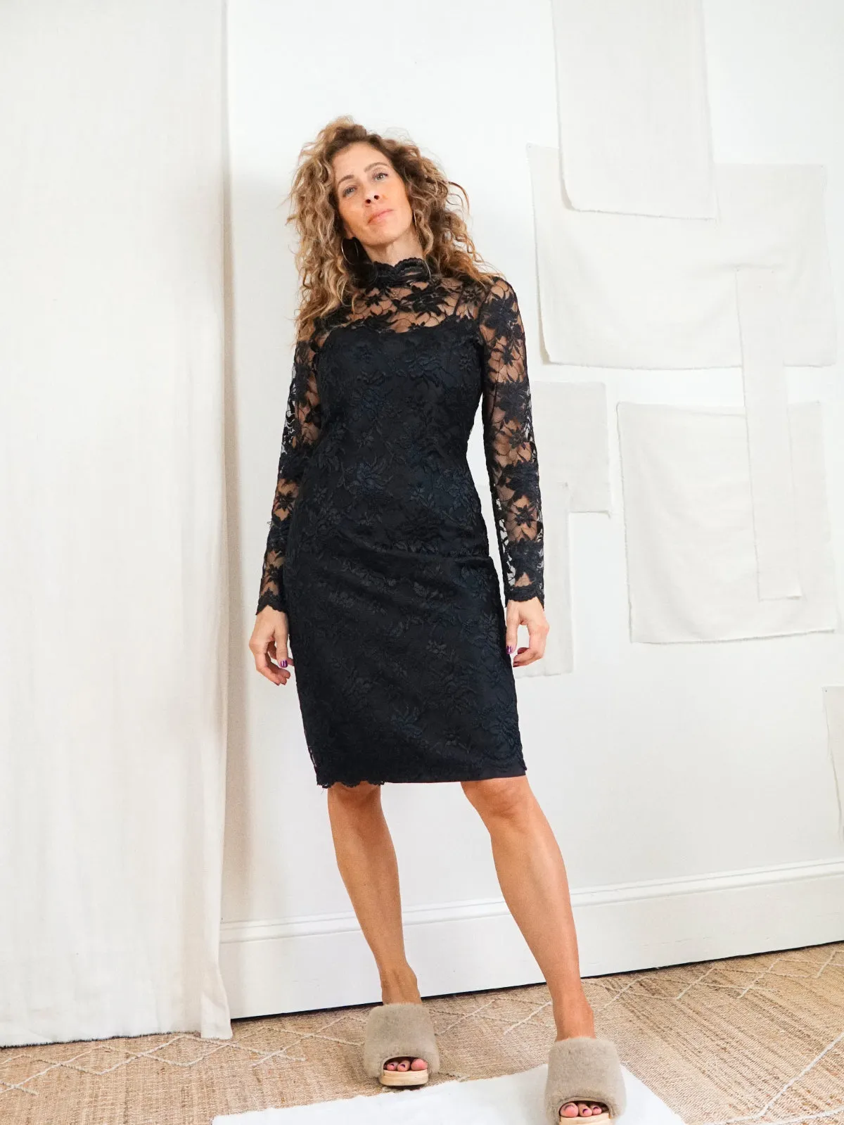 Black Lace High Neck Dress