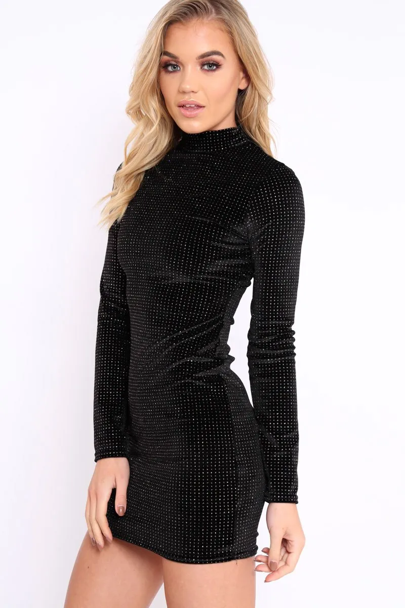 Black Multicolour Glitter High Neck Bodycon Dress - Azari