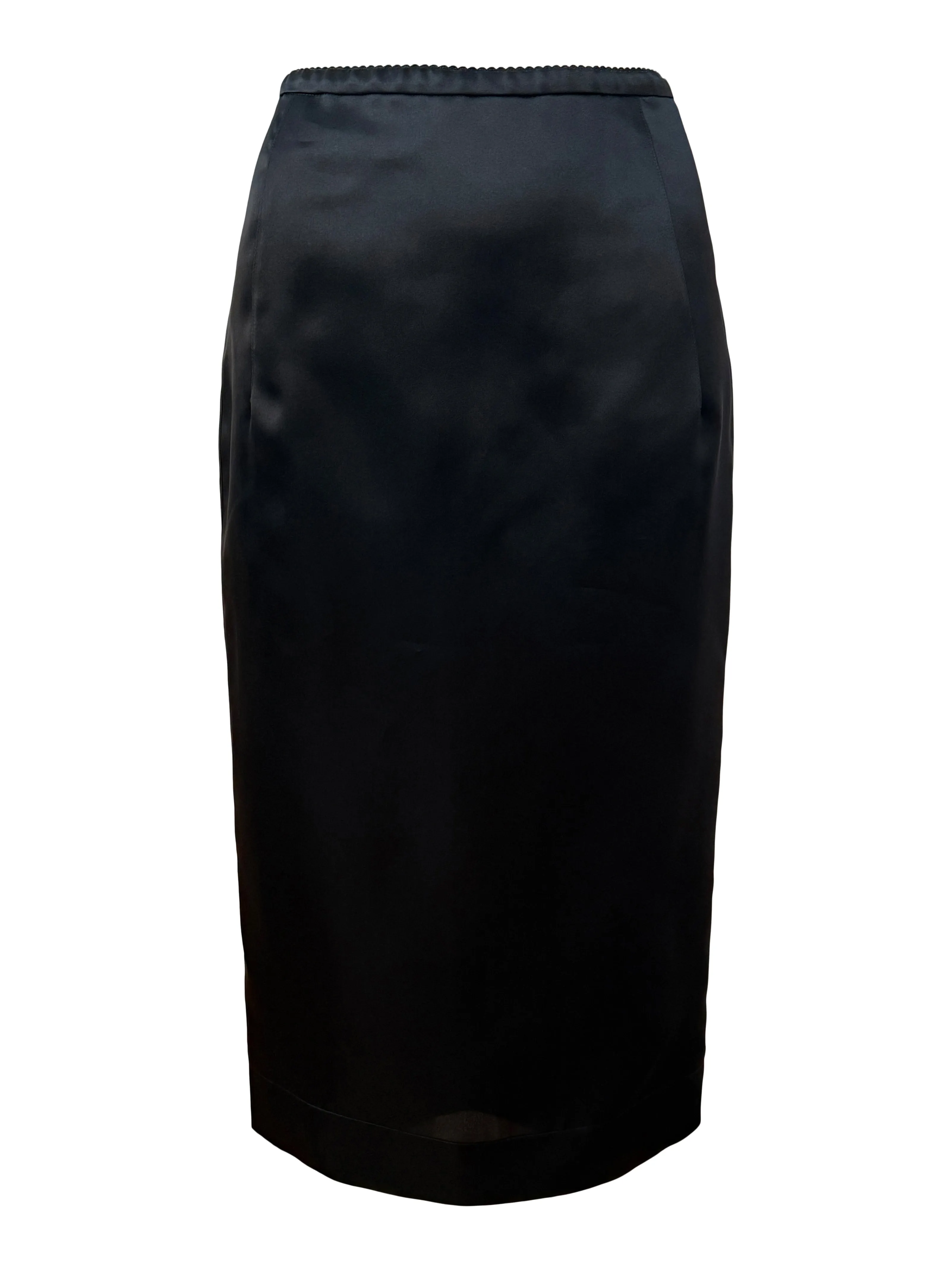 Black Silk Pencil Skirt with Full Length Back Zip