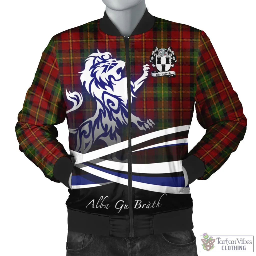 Blackstock Red Dress Tartan Bomber Jacket with Alba Gu Brath Regal Lion Emblem