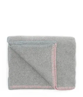 Blanket Stitch Baby Blanket-Baby Blue Pink