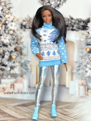 Blue Christmas sweater for barbie