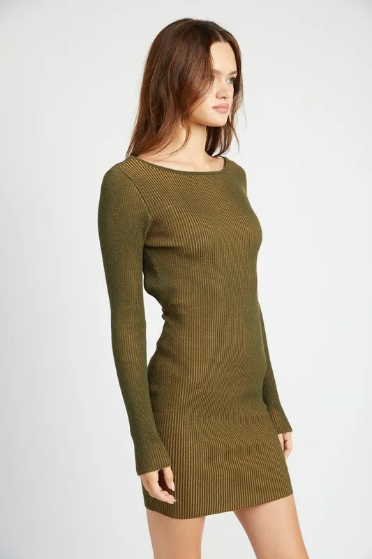 Bodycon Mini Knit Dress With Open Back