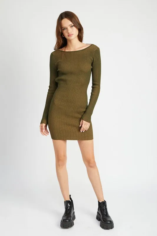 Bodycon Mini Knit Dress With Open Back