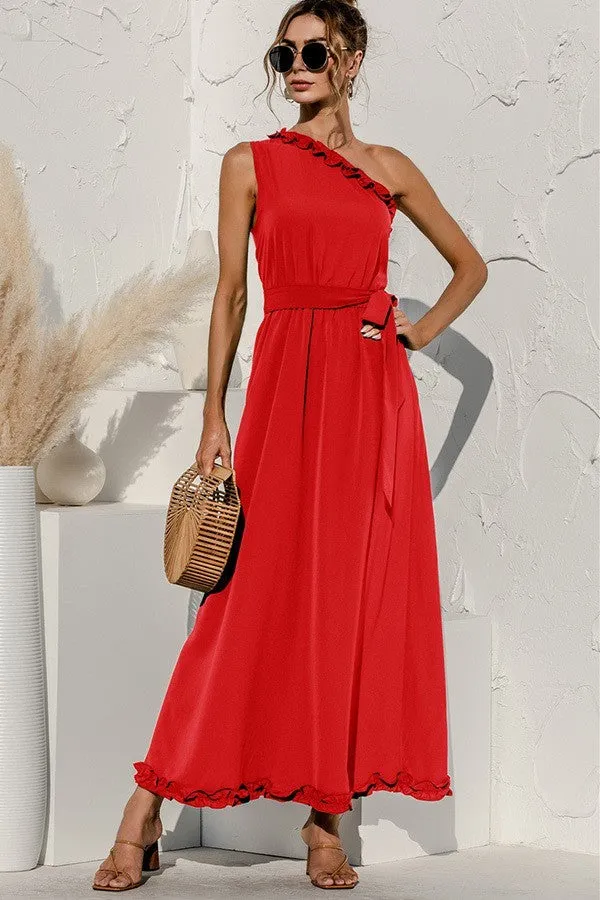 Bohemian Sunset Orange One Shoulder Dress