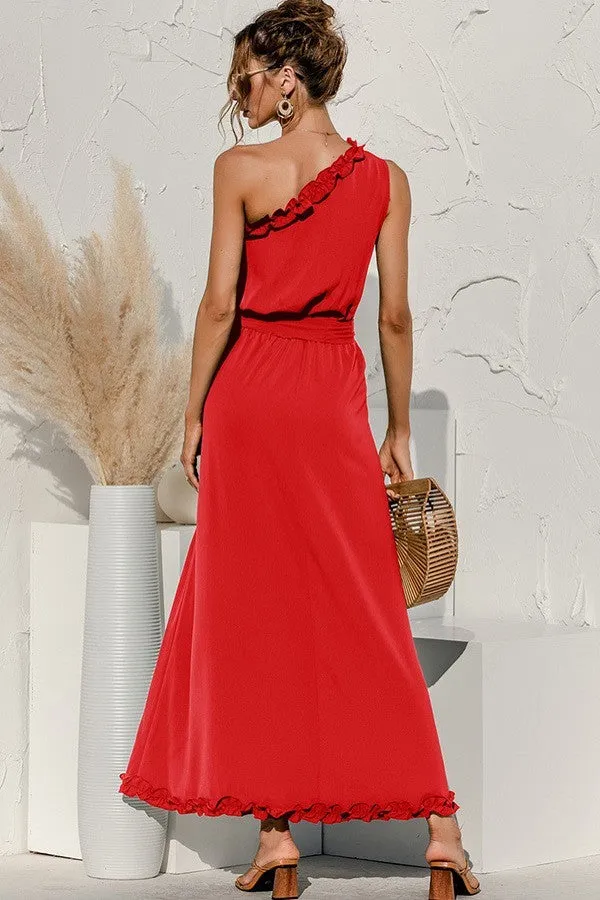 Bohemian Sunset Orange One Shoulder Dress