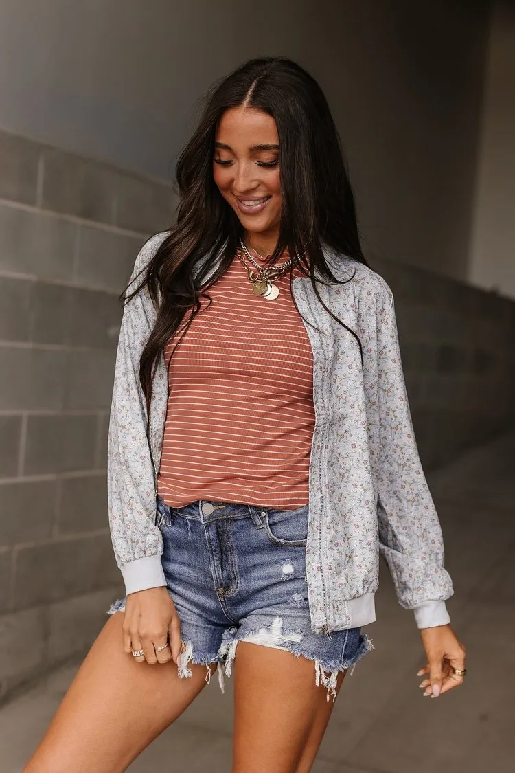 Bomber Jacket - Dusty Blue Floral