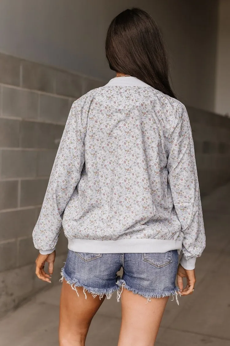 Bomber Jacket - Dusty Blue Floral