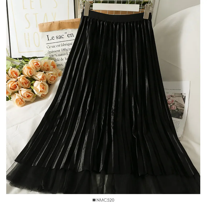 Bow Decorative High Waist medium length yarn skirt for women  2495