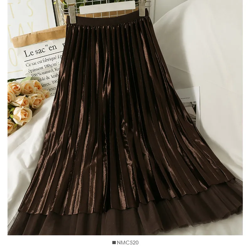 Bow Decorative High Waist medium length yarn skirt for women  2495