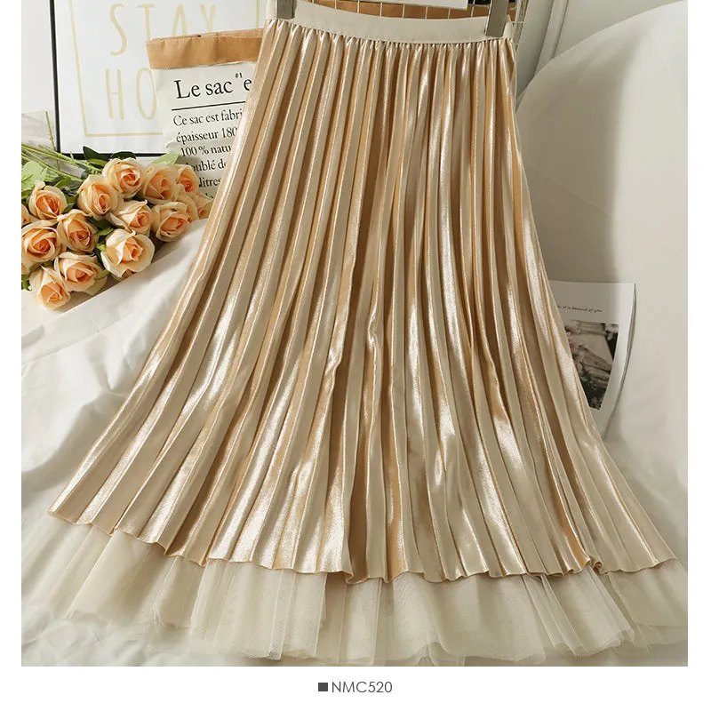 Bow Decorative High Waist medium length yarn skirt for women  2495