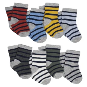 Boys' 8-Pack Wiggle Proof Jersey Crew Socks - Stripes