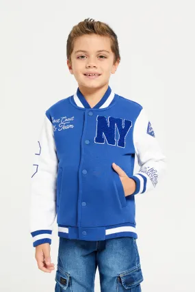 Boys Navy And White Bomber Front Open Sweatshirt