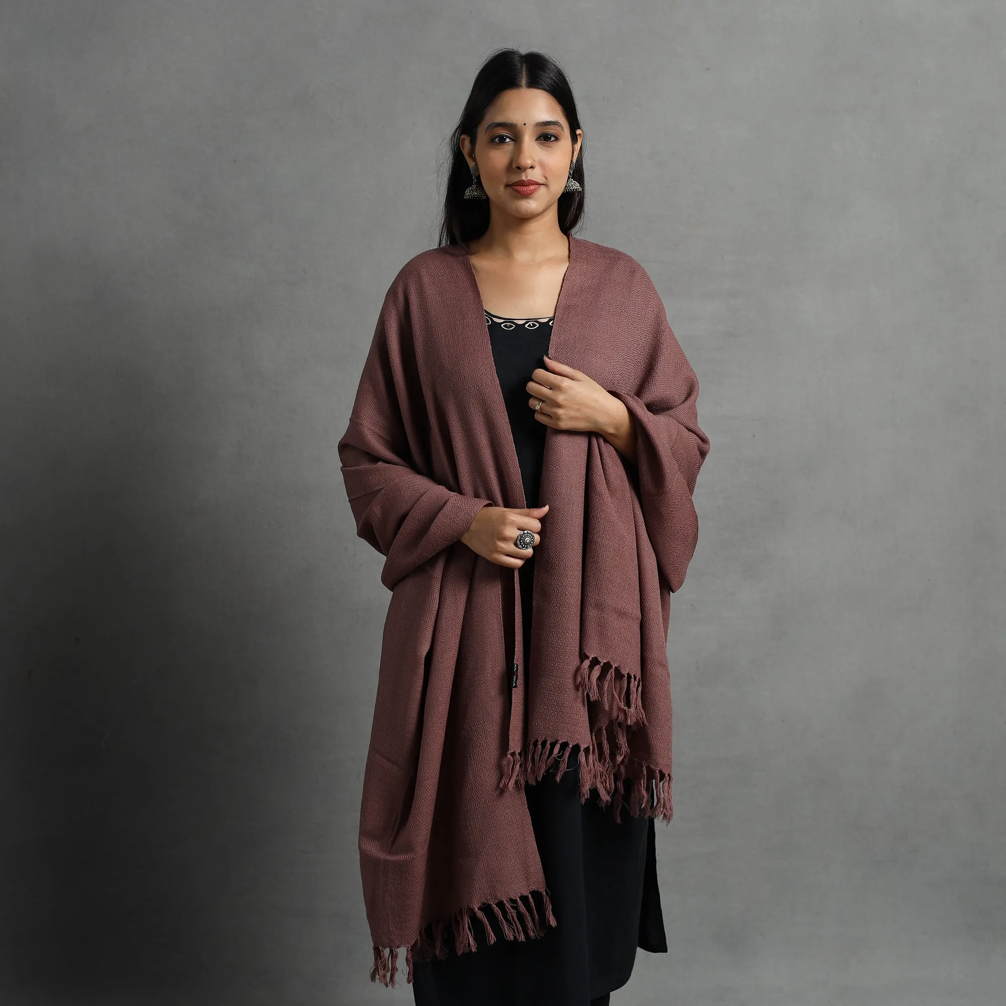 Brown - Kumaun Handwoven Pure Merino Wool Shawl for Women 65