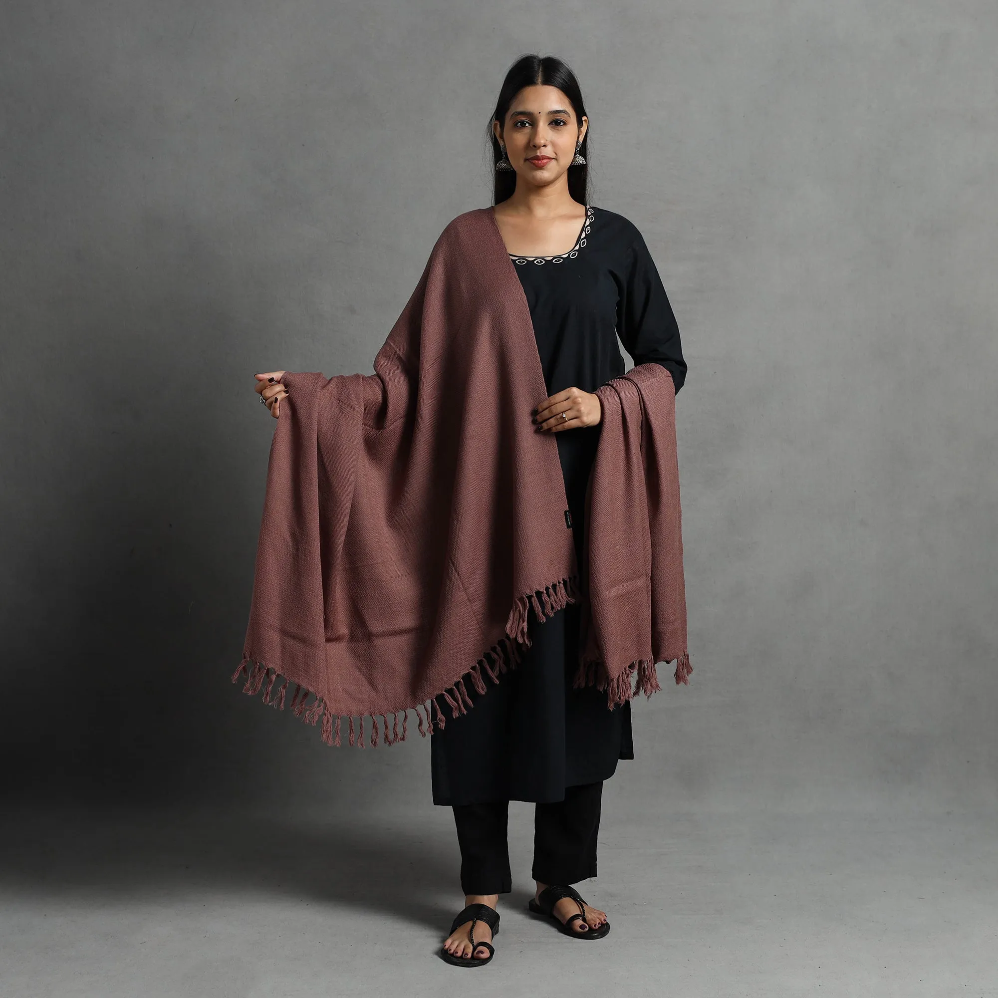 Brown - Kumaun Handwoven Pure Merino Wool Shawl for Women 65