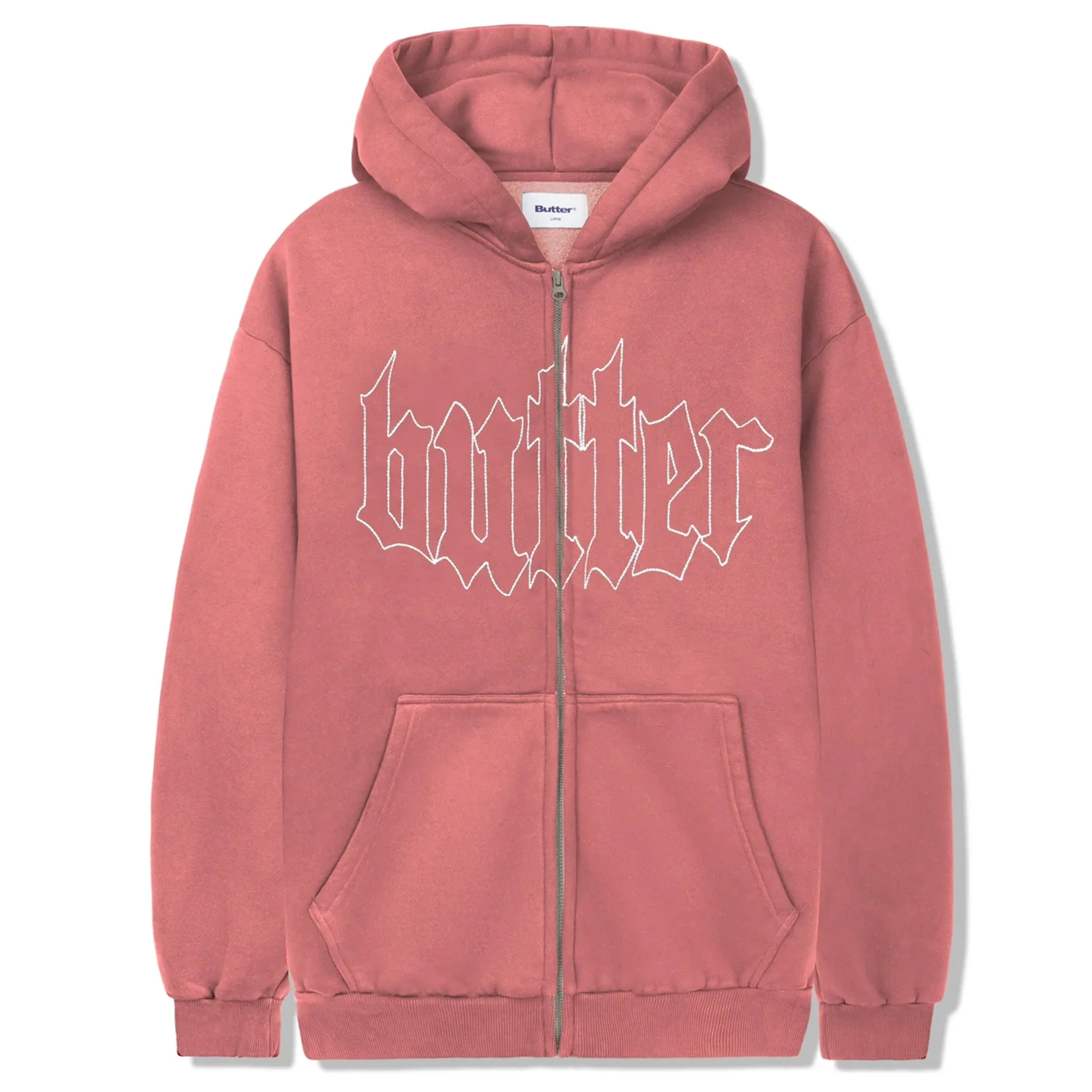 BUTTER GOODS CROPPED ZIP-THRU HOODIE WASHED BURGUNDY