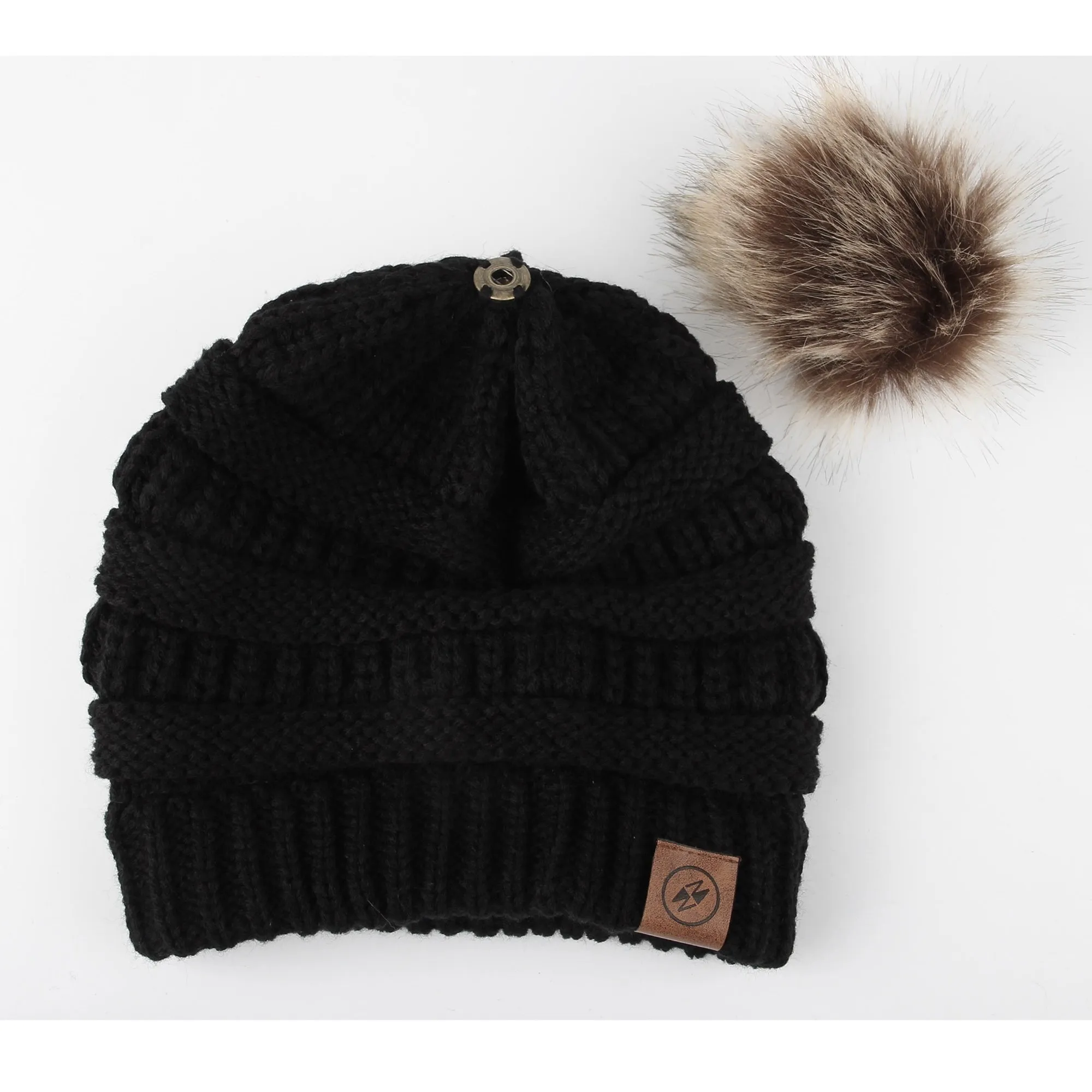 Cable Knit Ribbed Pom Beanie Winter Hat Slouchy Cap HZP0030