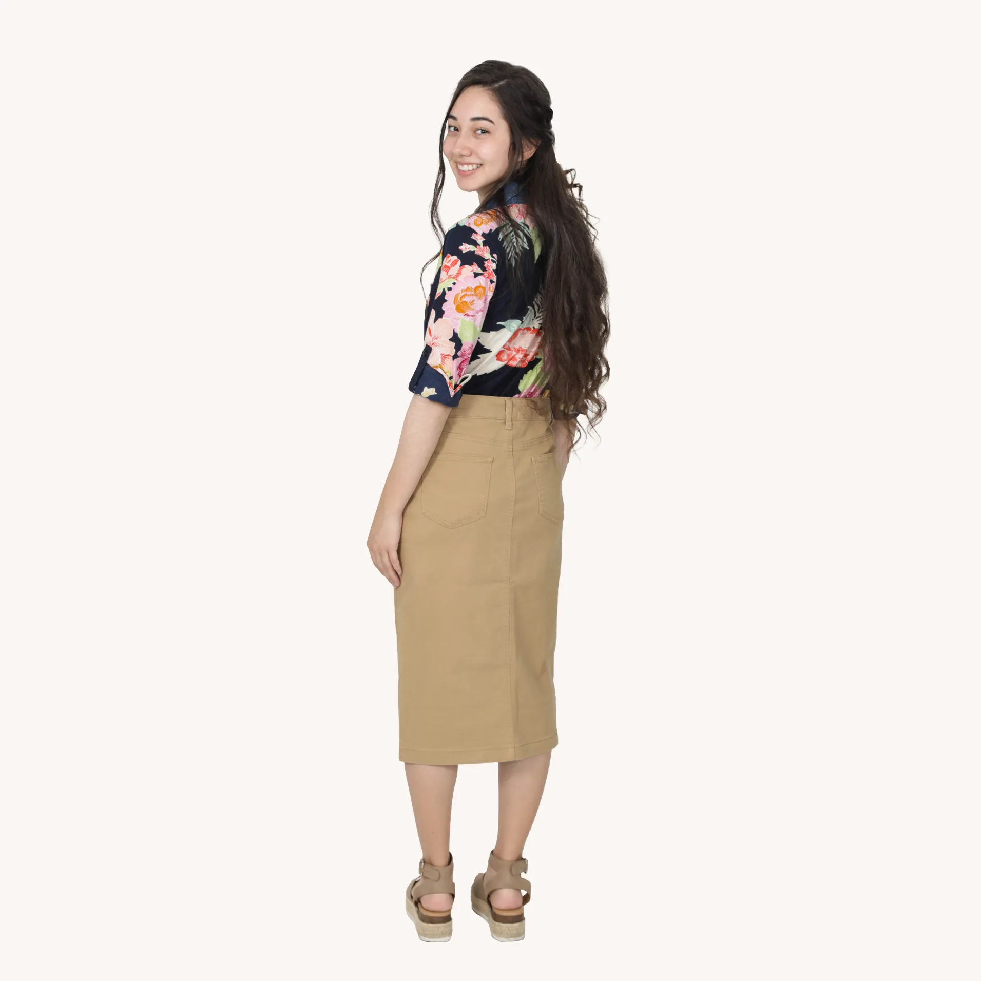 Calf-Length Twill Skirt