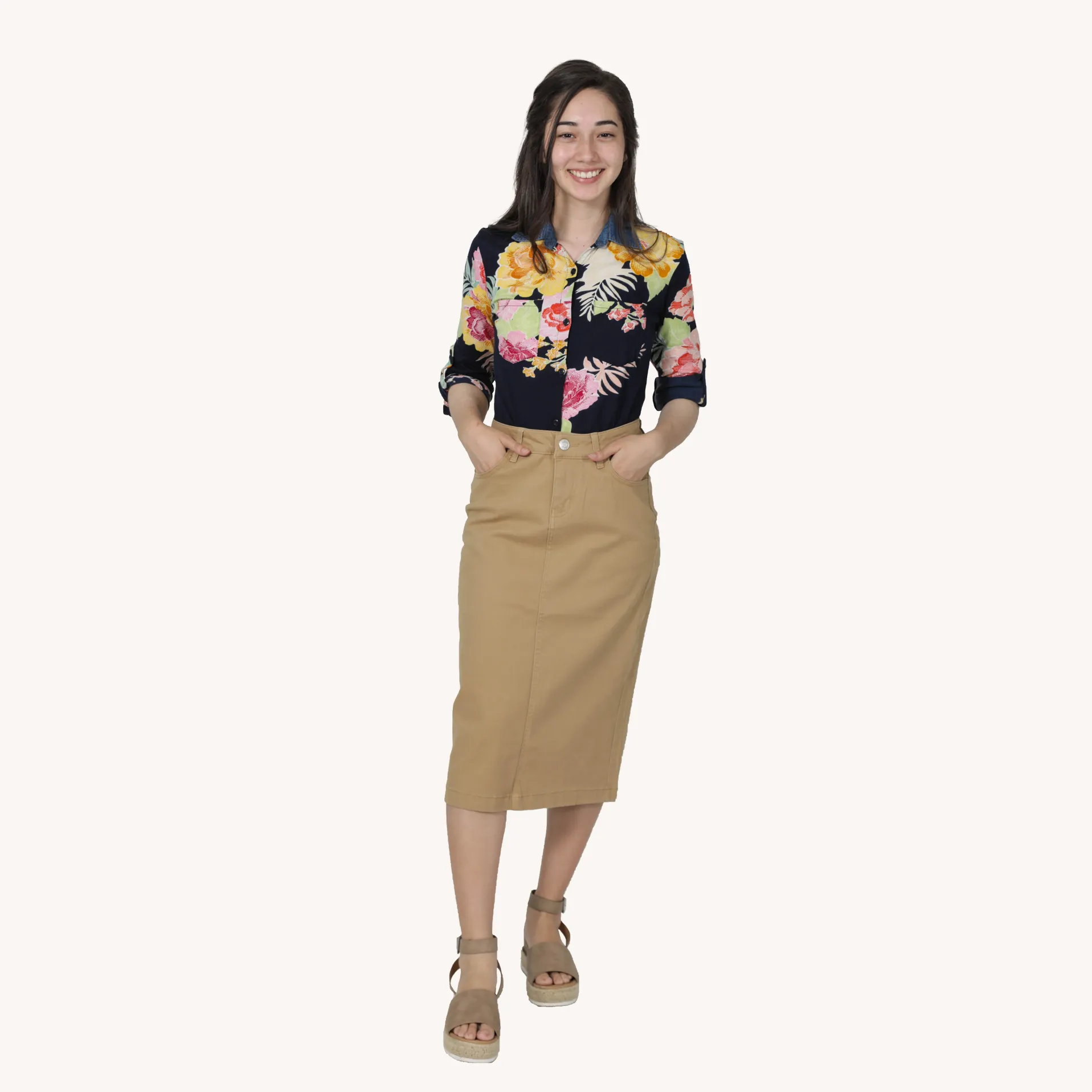 Calf-Length Twill Skirt