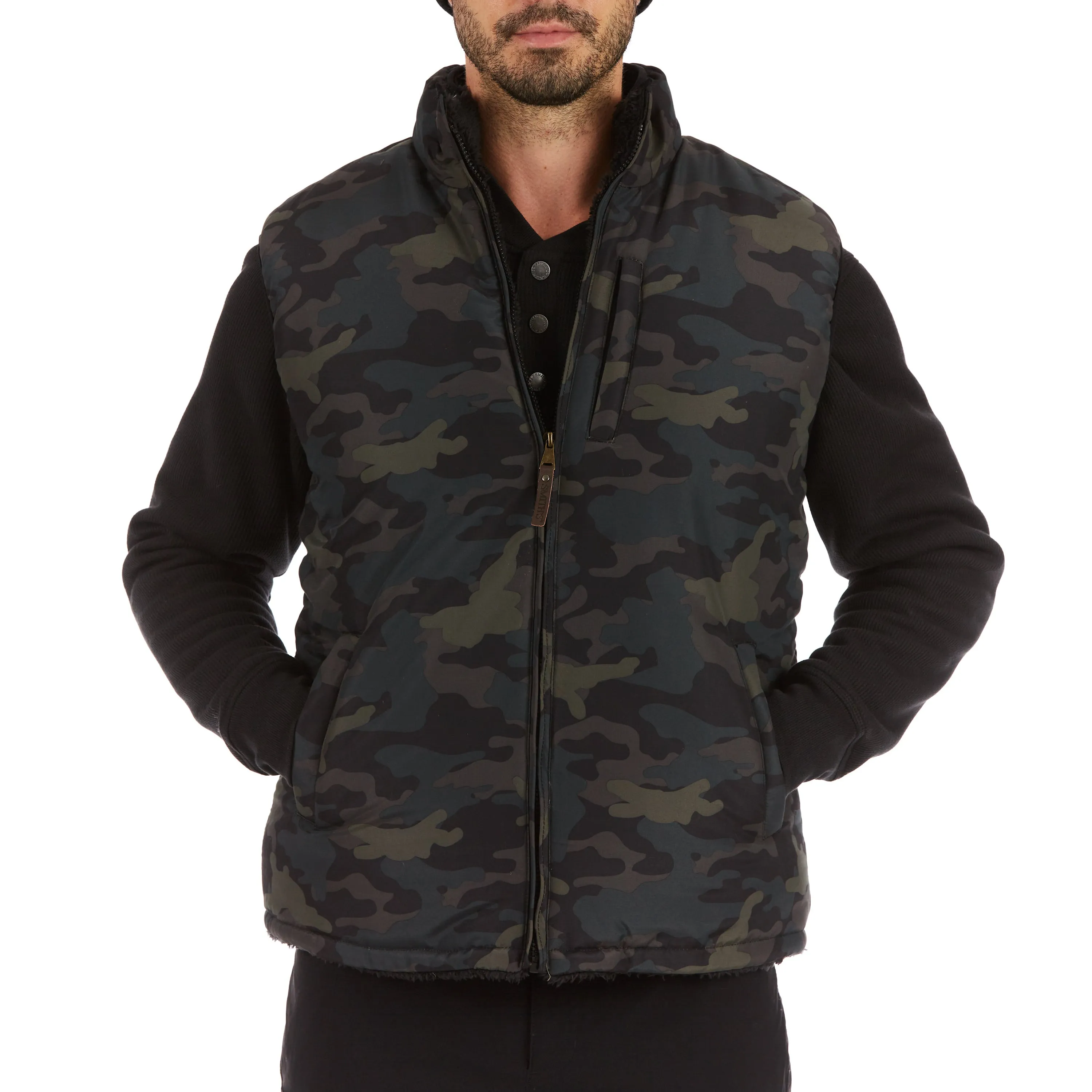 CAMO PRINTED SHERPA-LINED VEST