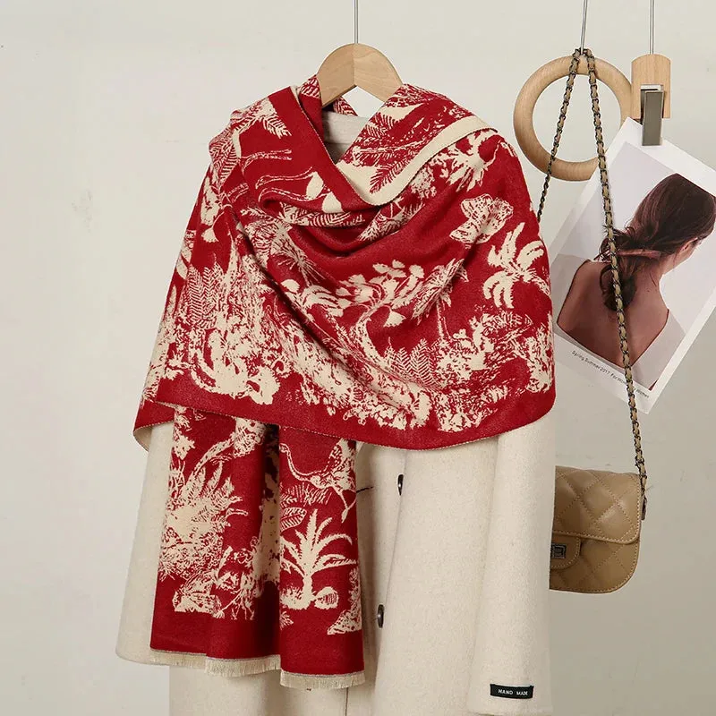 Cashmere Floral Print Winter Blanket Wrap Scarf