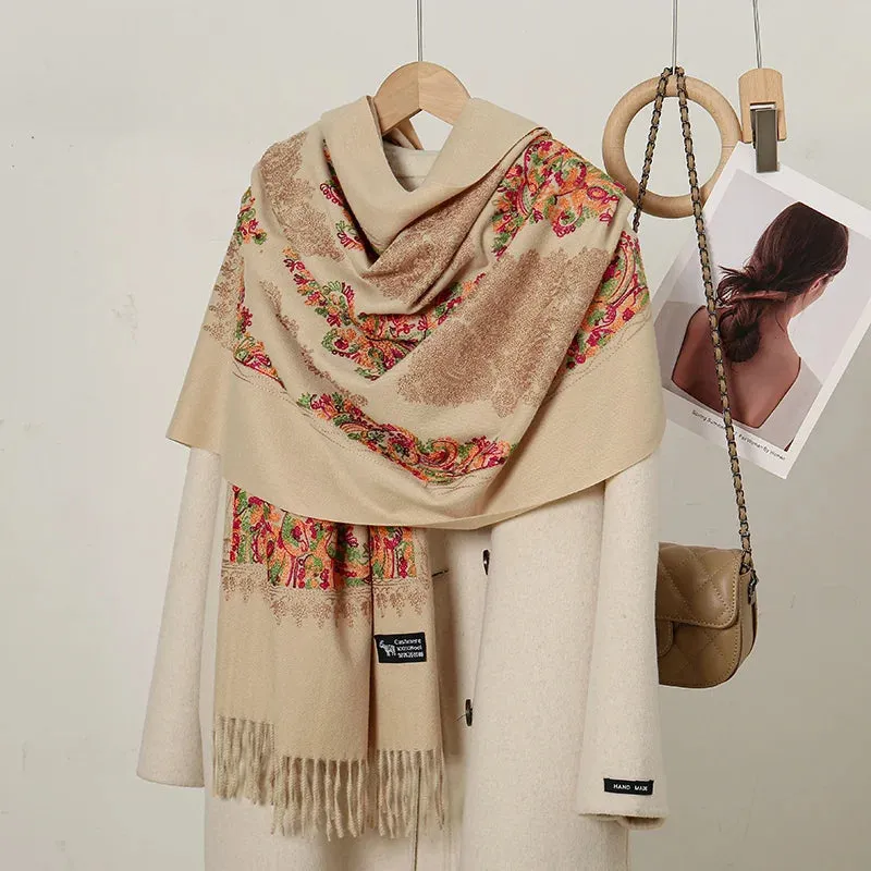 Cashmere Floral Print Winter Blanket Wrap Scarf