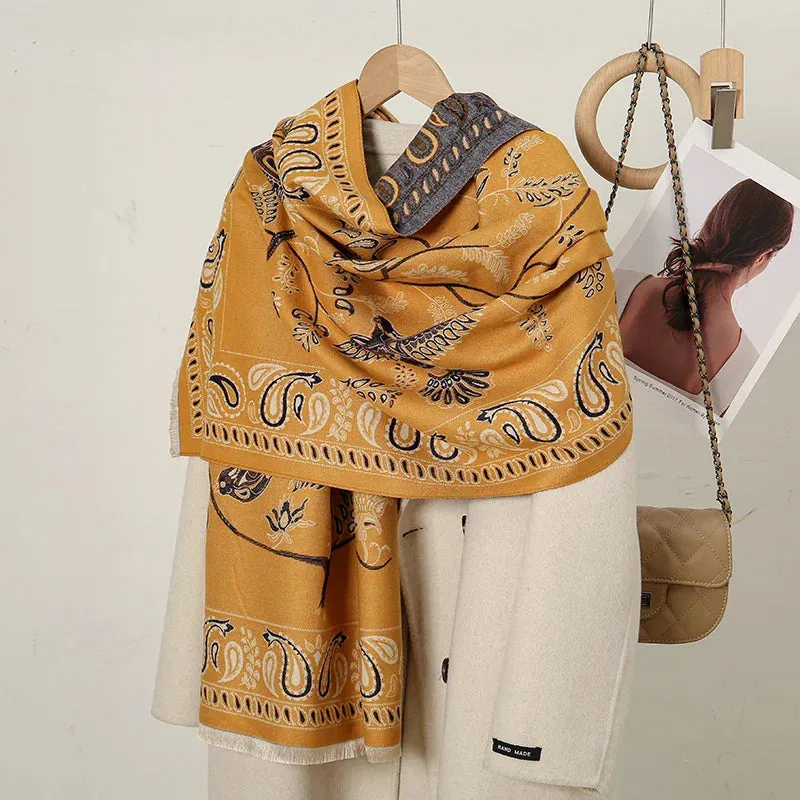 Cashmere Floral Print Winter Blanket Wrap Scarf