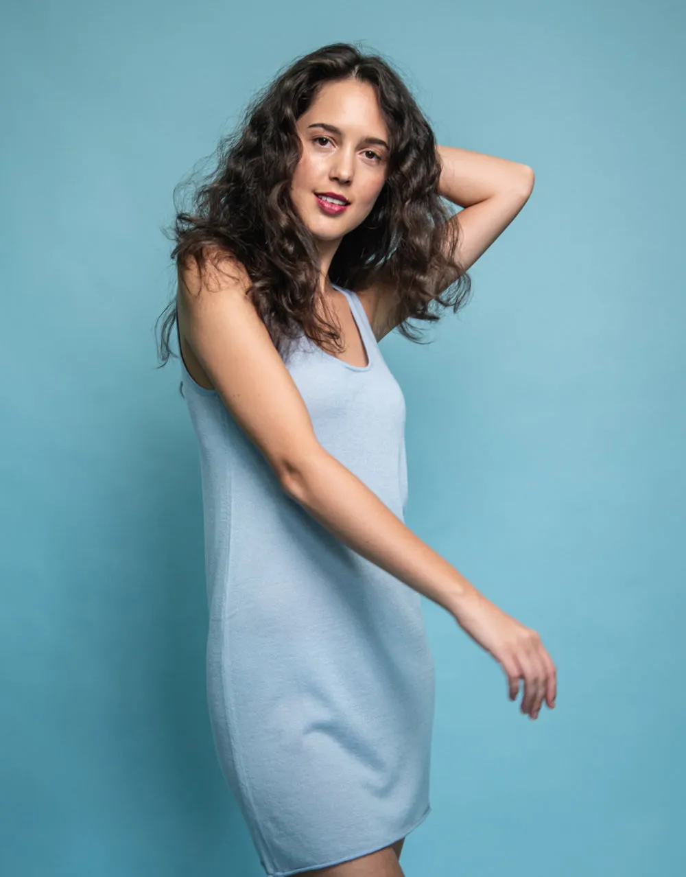 Cashmere Slip Dress in Ice Blue