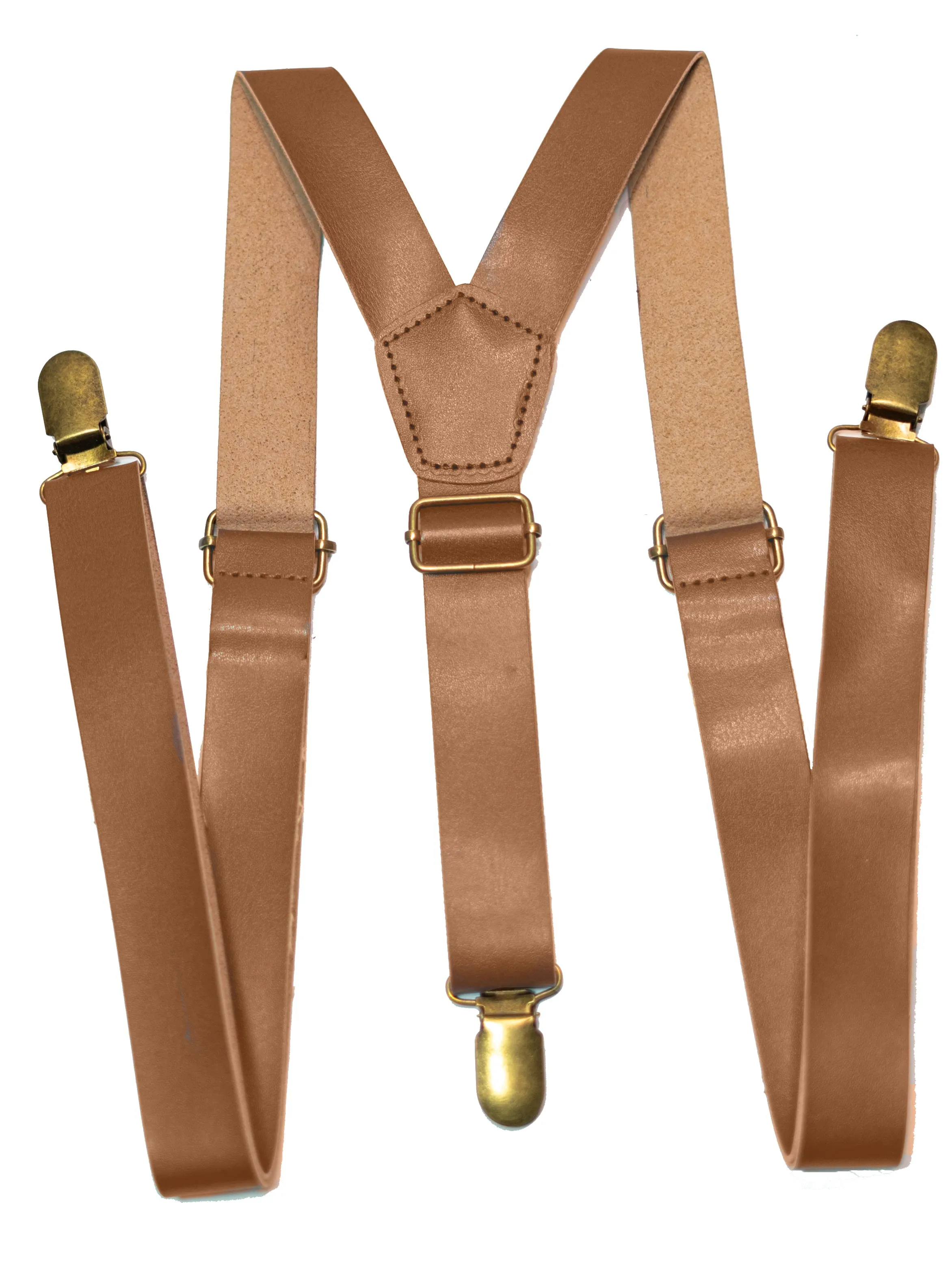 Chokore Y-shaped PU Leather Suspenders with Finger Clips (Light Brown)