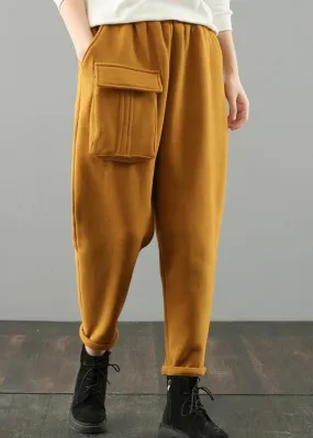 Classy yellow vintage pockets harem pants Gifts wild pants