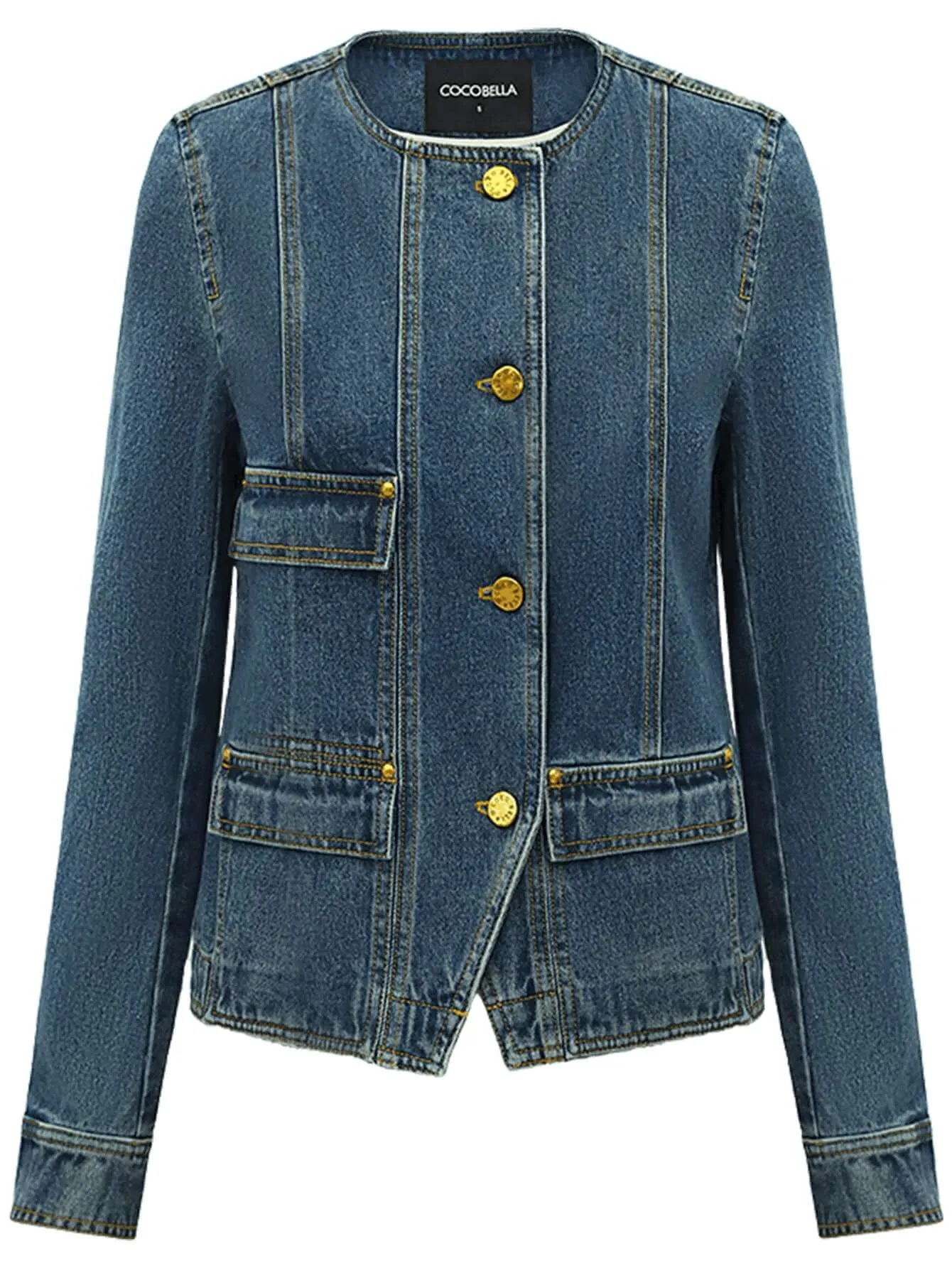 Collarless Blue Denim Jacket