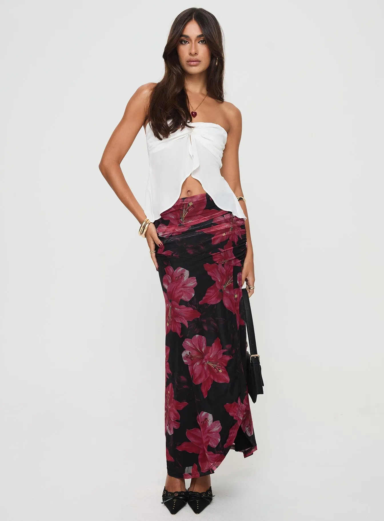 Cooperi Maxi Skirt Black / Red Floral