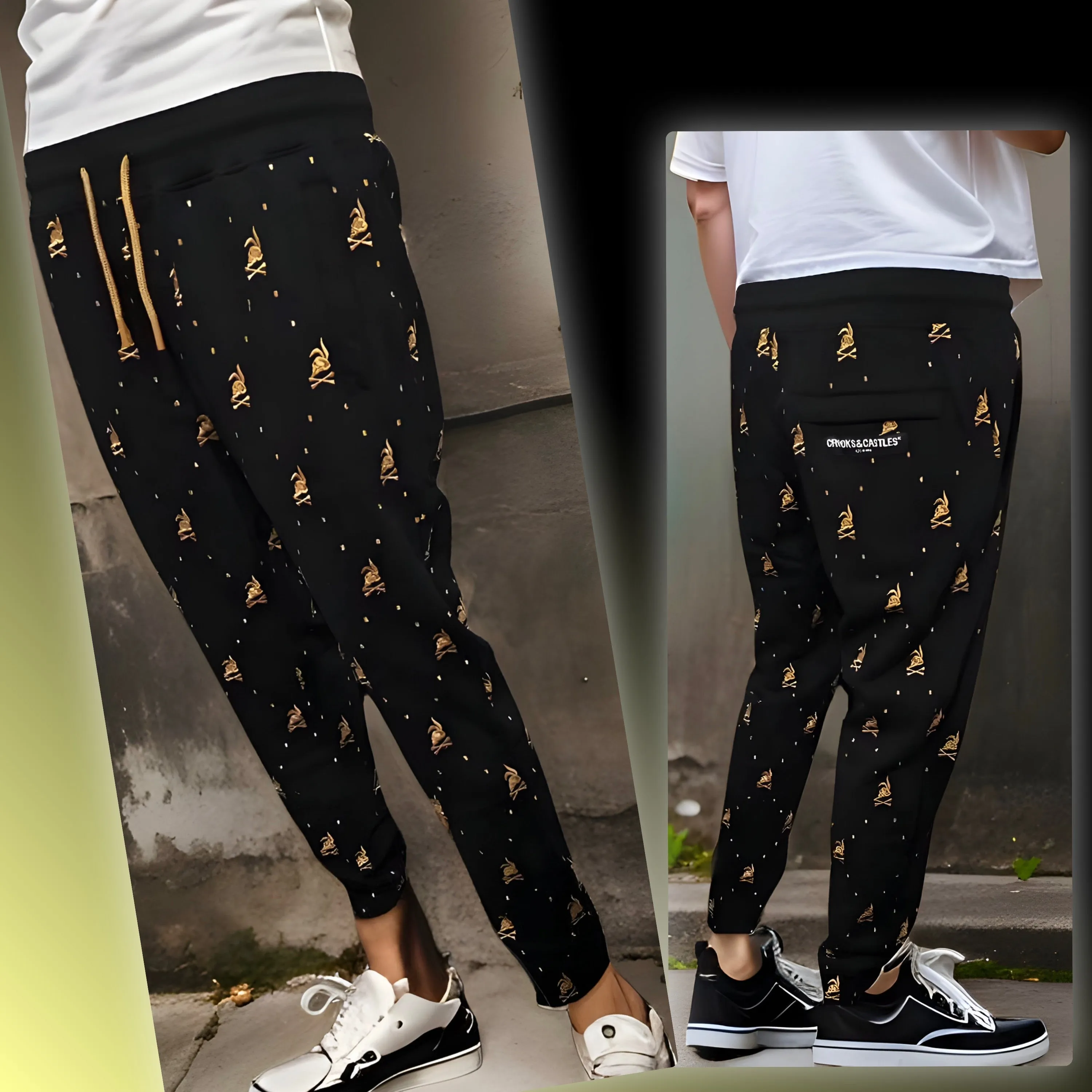 ^CROOKS & CASTLES^ (BLACK) ~SKULL BUNNY~ JOGGER SWEATPANTS