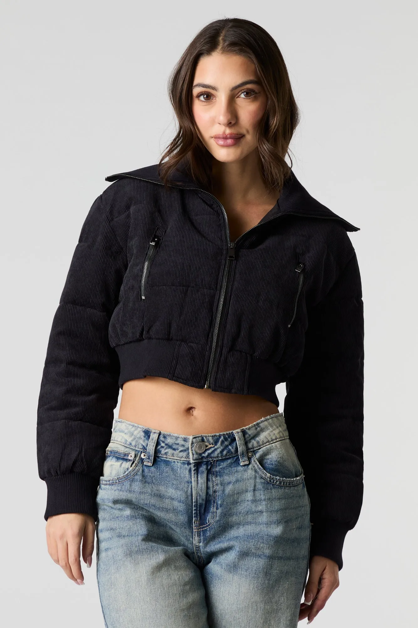 Cropped Corduroy Puffer Jacket