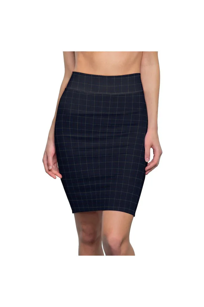 Dark Blue Tattersall Women's Pencil Skirt