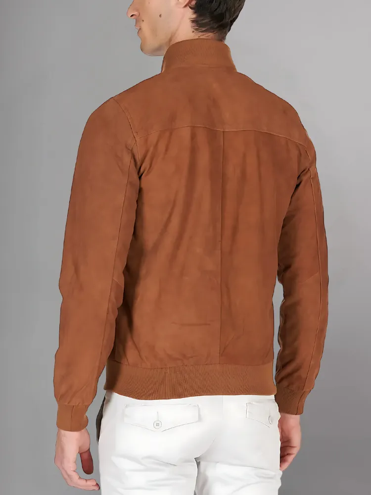 Dark brown suede leather bomber jacket