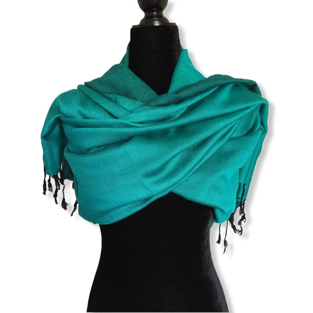 Double-faced Diagonal Shawl - Aqua & Black