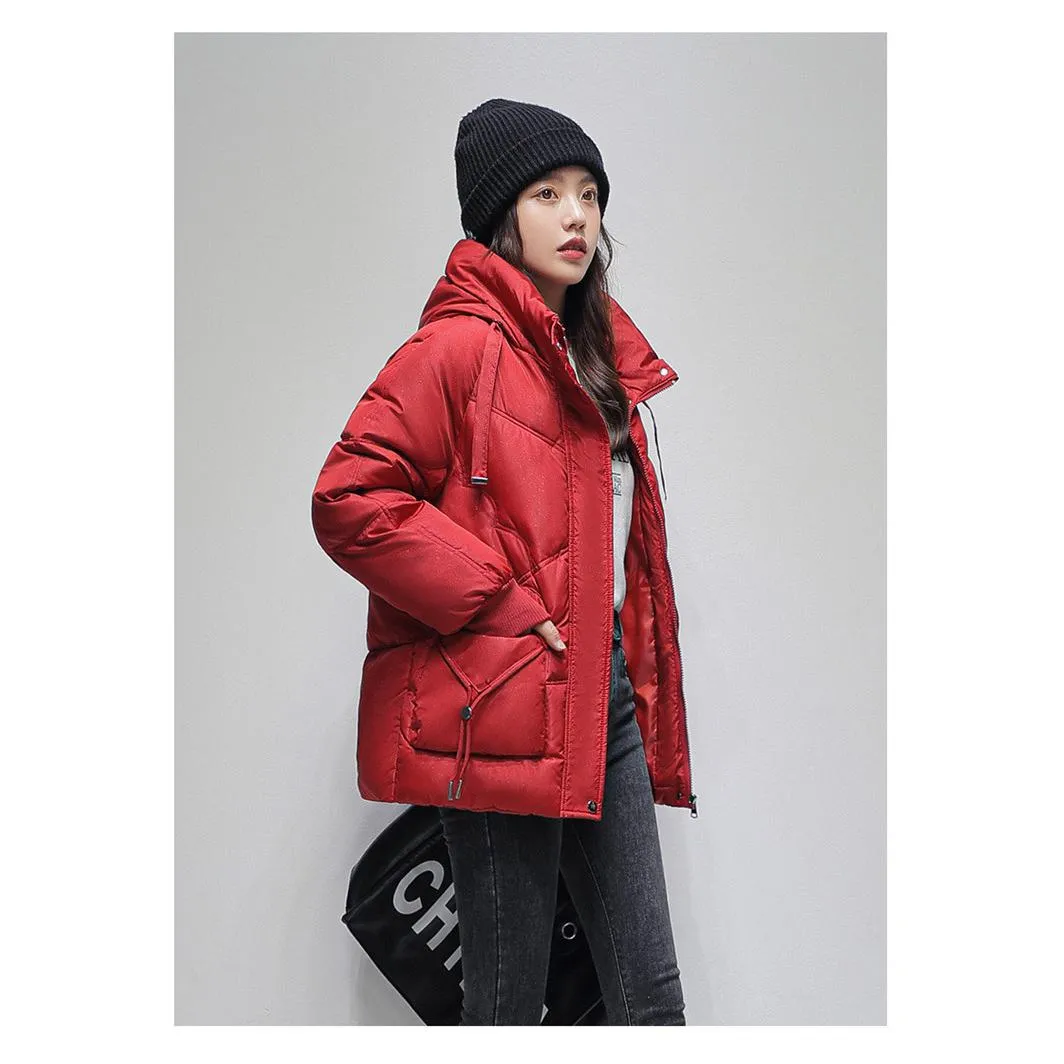 Drawstring Zip-Up Cropped Puffer Jacket