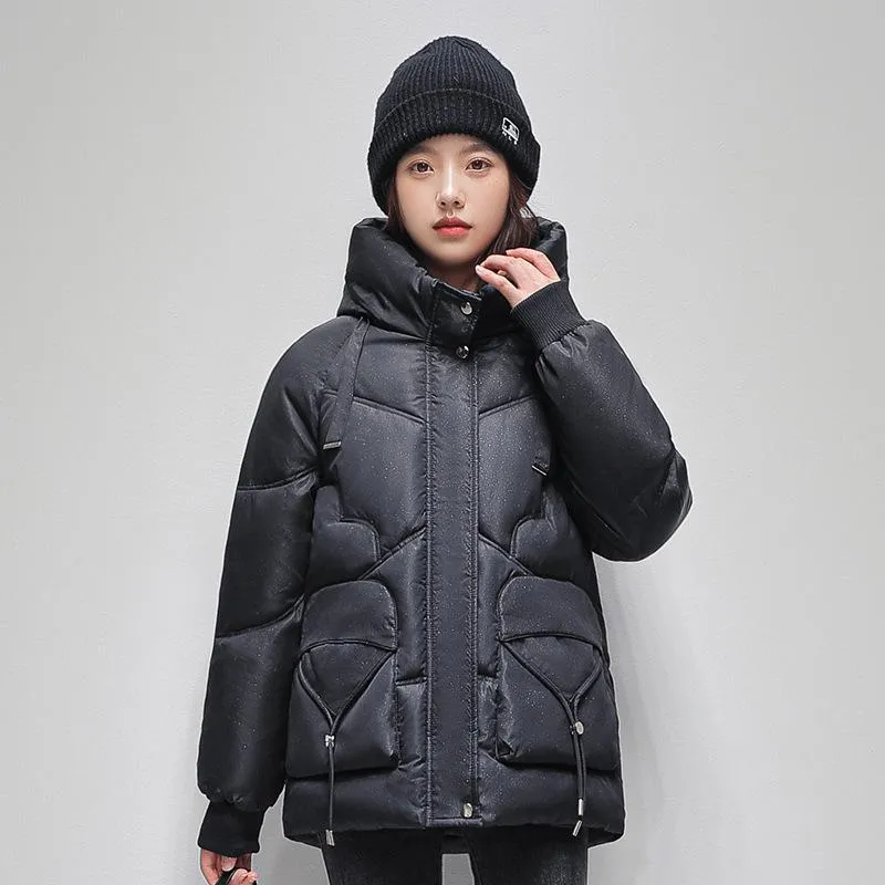 Drawstring Zip-Up Cropped Puffer Jacket