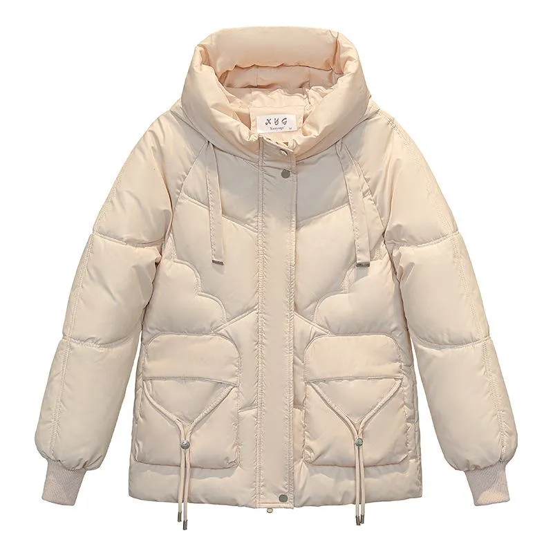 Drawstring Zip-Up Cropped Puffer Jacket