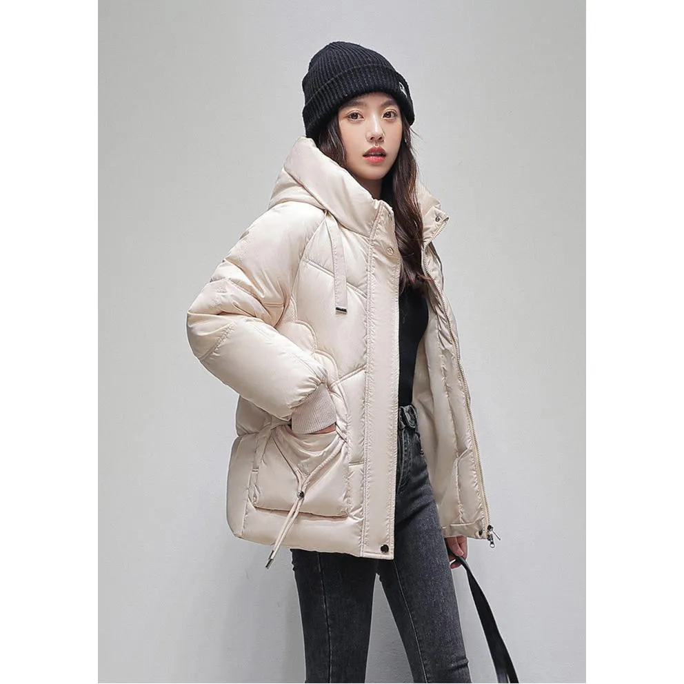 Drawstring Zip-Up Cropped Puffer Jacket